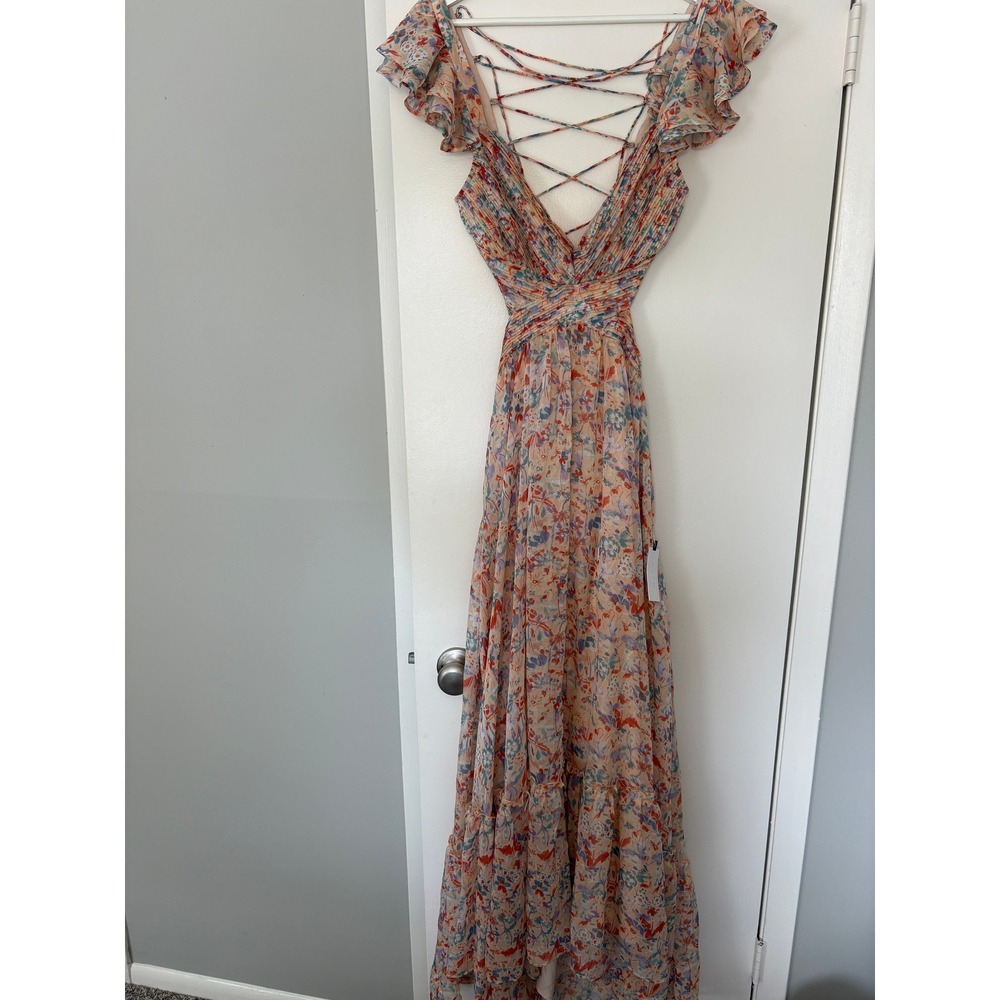 NWT ASTR The Label Primrose Floral Strappy Back Maxi Dress Medium Peach Cut Out - Picture 4 of 9